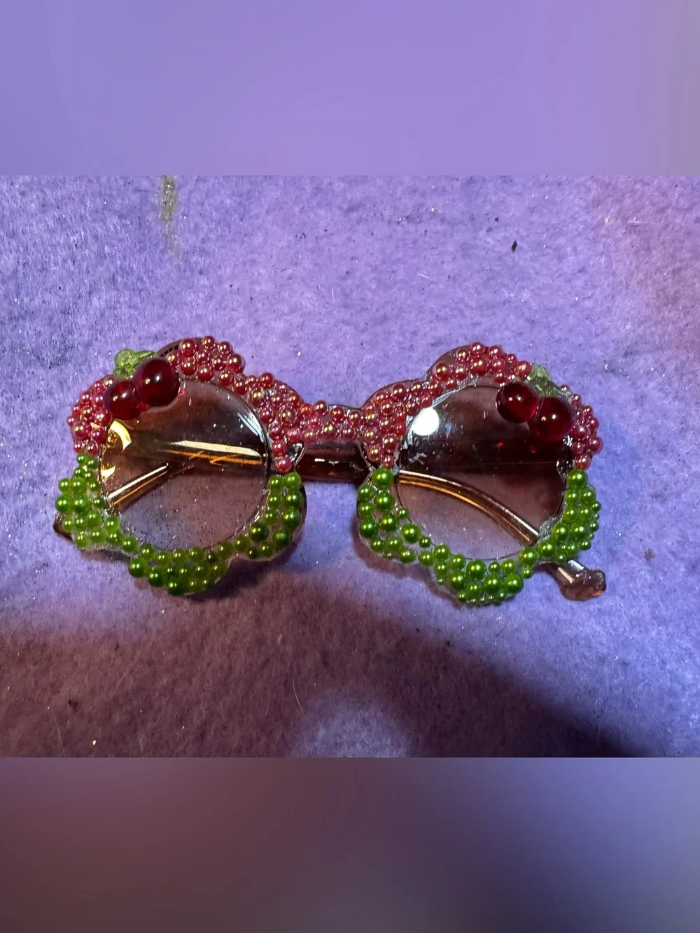 Beaded flower Sunglasses with Red and Green cherry Accents